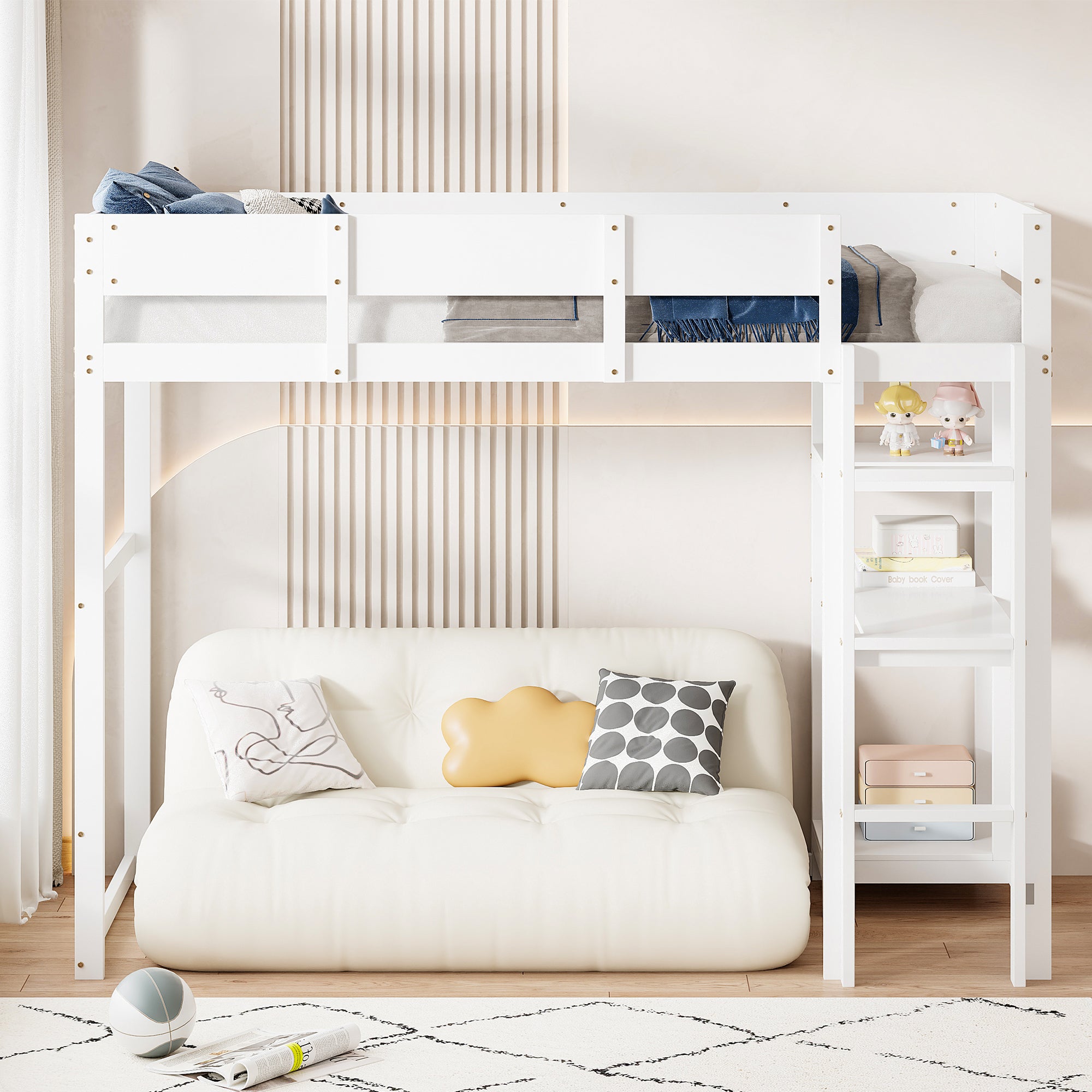 Loft Bed with Storage 90x200cm Kids/Teens Pine Wood, White