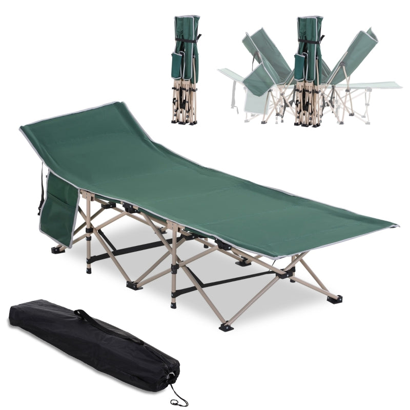 Camping Bed Folding Cot, Portable Military Sleeping Bed with Side Pocket & Carry Bag - Green