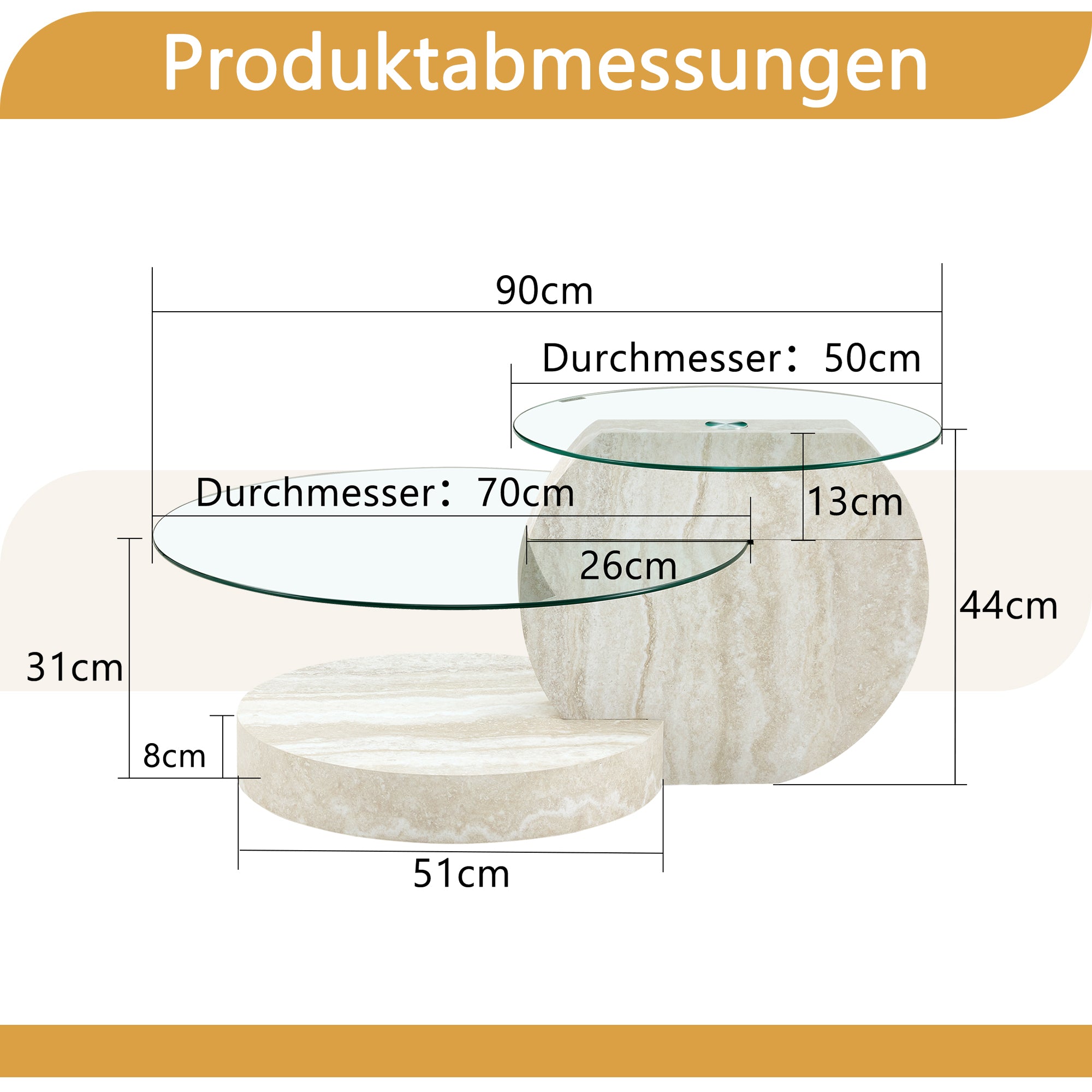Modern Minimalist Coffee Table, Double-Layered Safety Glass and Multi-Tiered Design, Walnut Wood Grain Finish