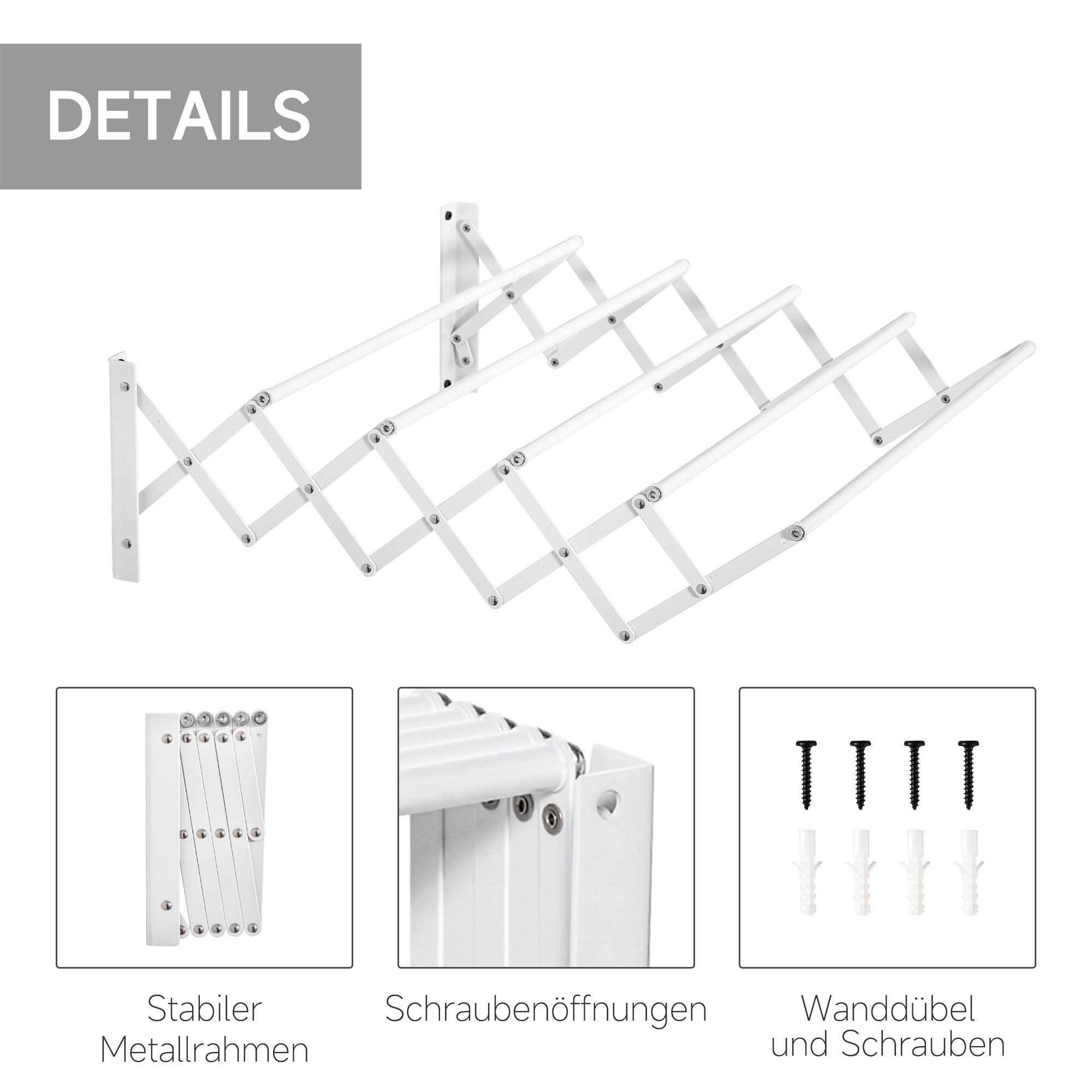 Wall Dryer, Space-Saving Clothes Airer, Metal White