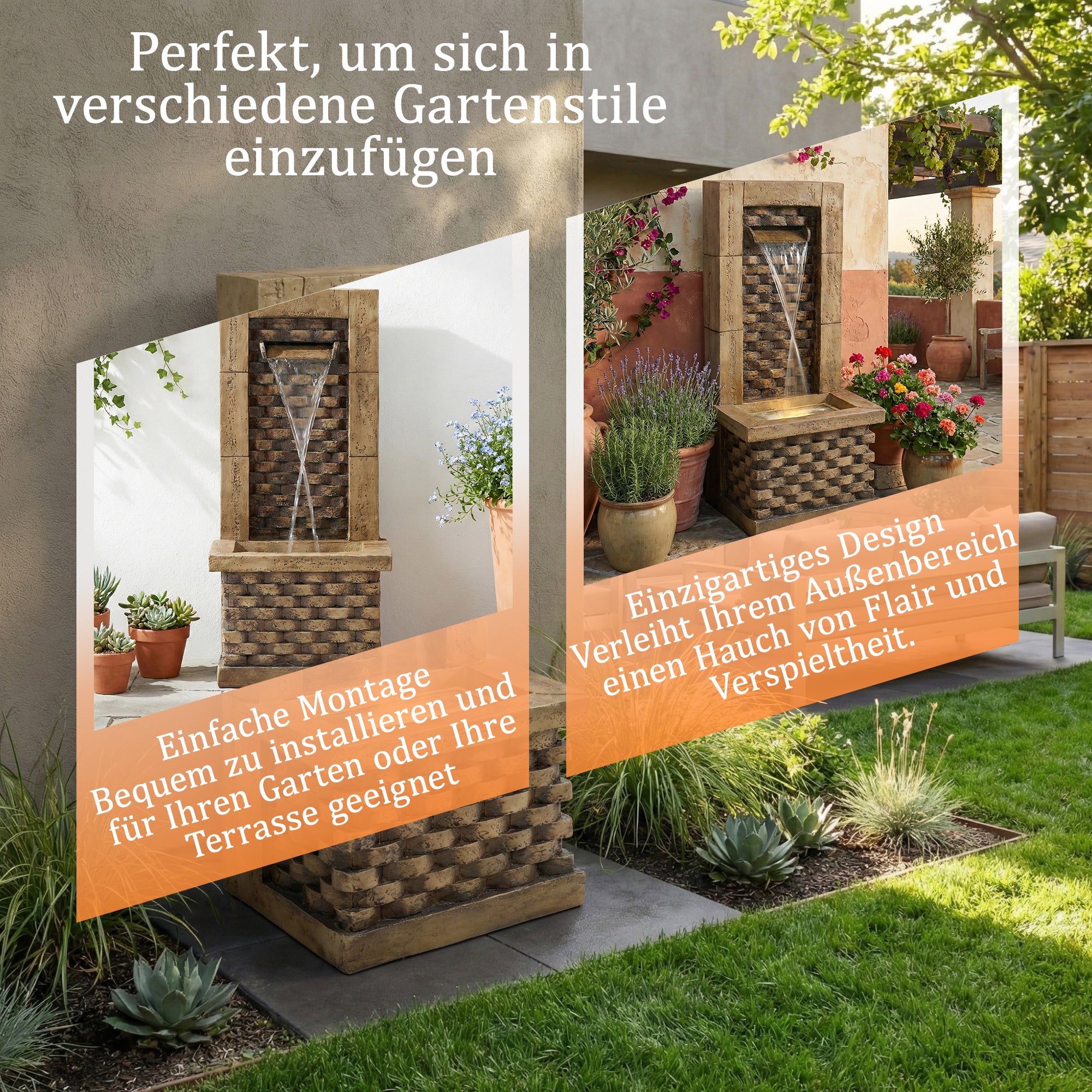 Garden Fountain with 230V Waterfall and Square Door Design, Antique Style