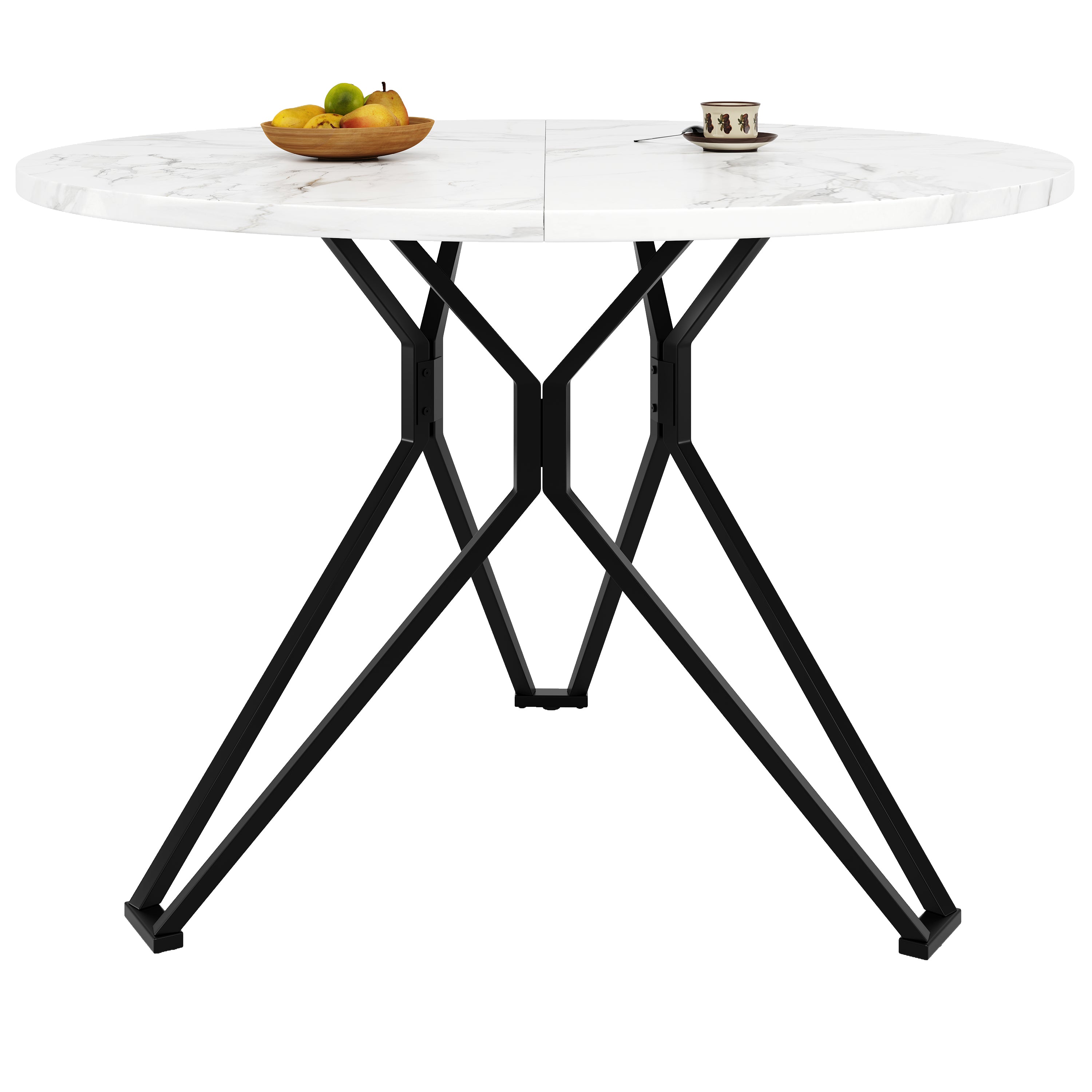 Round Dining Table, 100x100x76cm, 4-Person, MDF Marble, Black