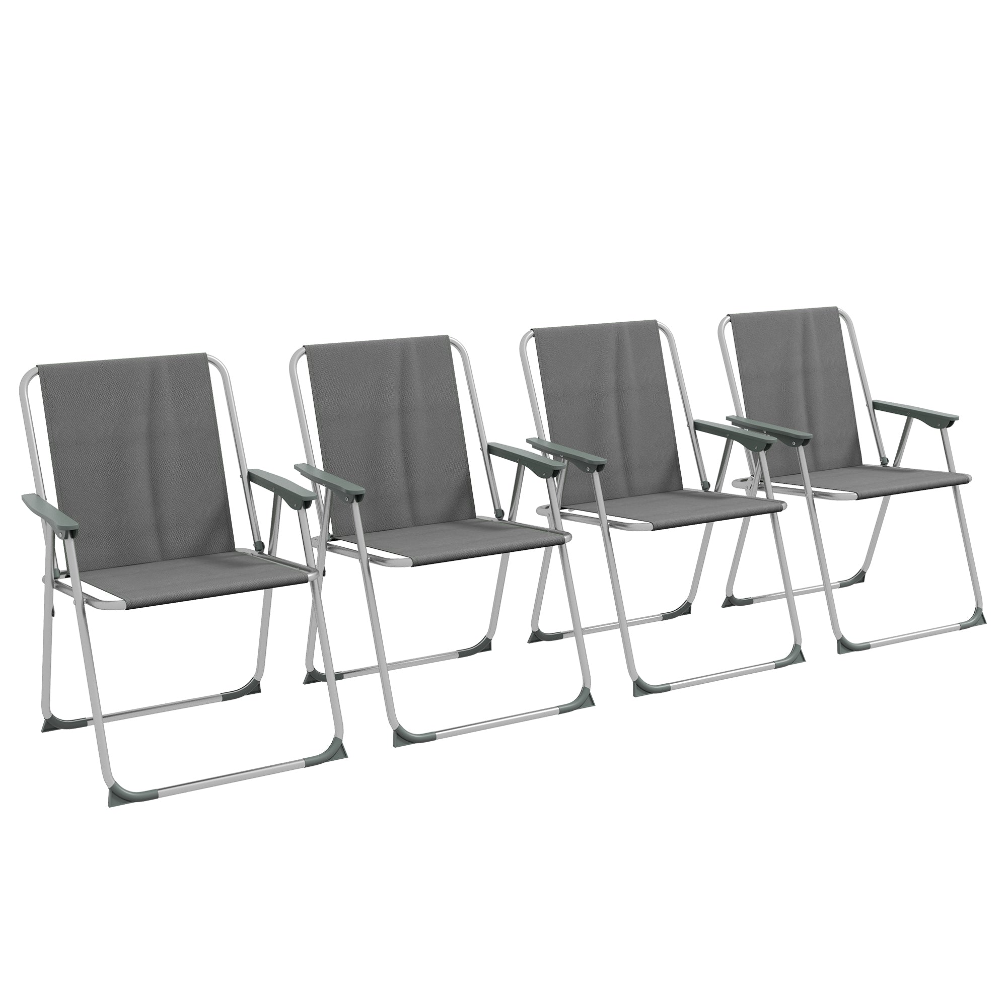 Folding Chair Set of 4, Foldable Garden Camping with Backrest Armrest, Oxford Grey
