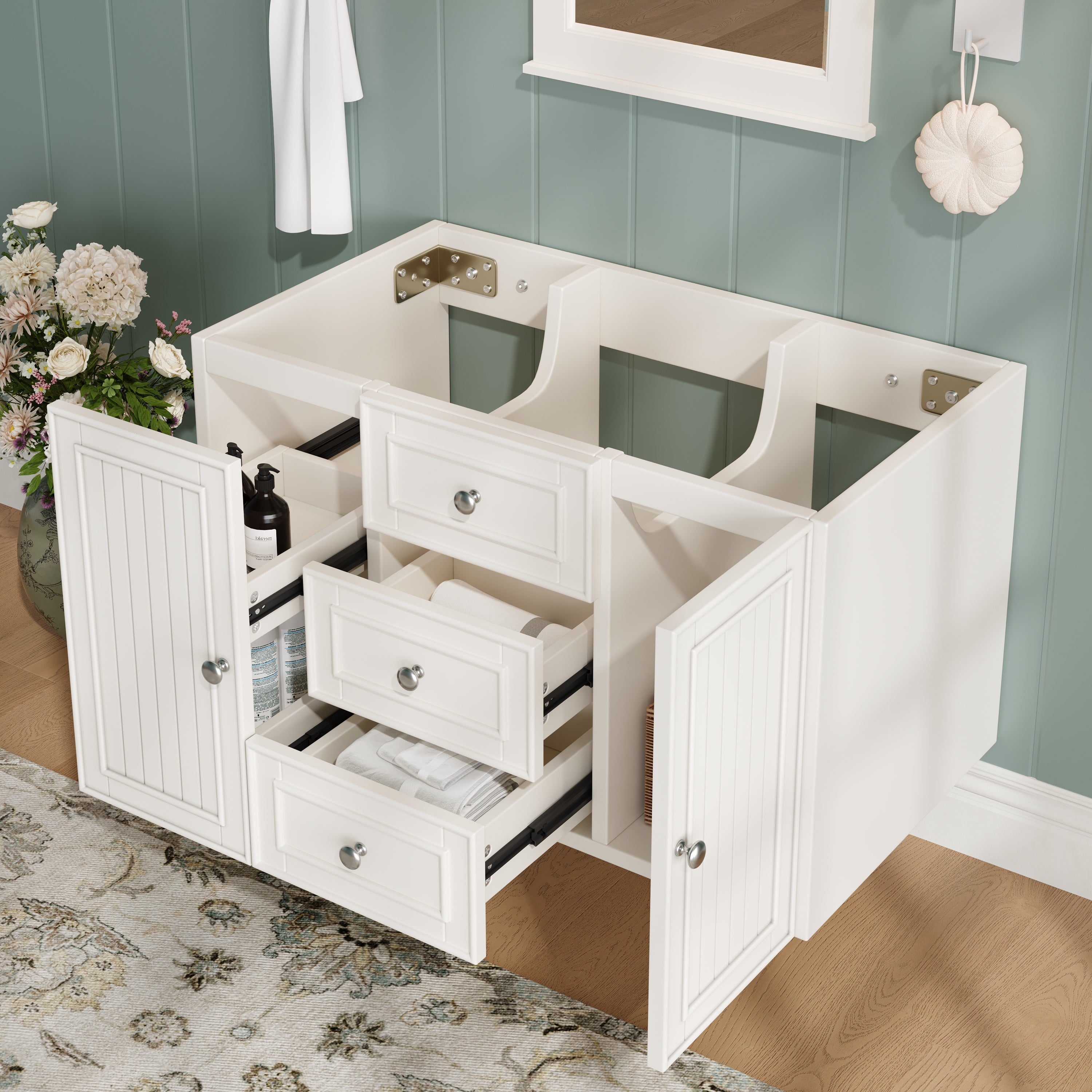 Bathroom Vanity Unit Wall-Mounted 3 Drawers Modern Style 78.5x46x46.8cm - White