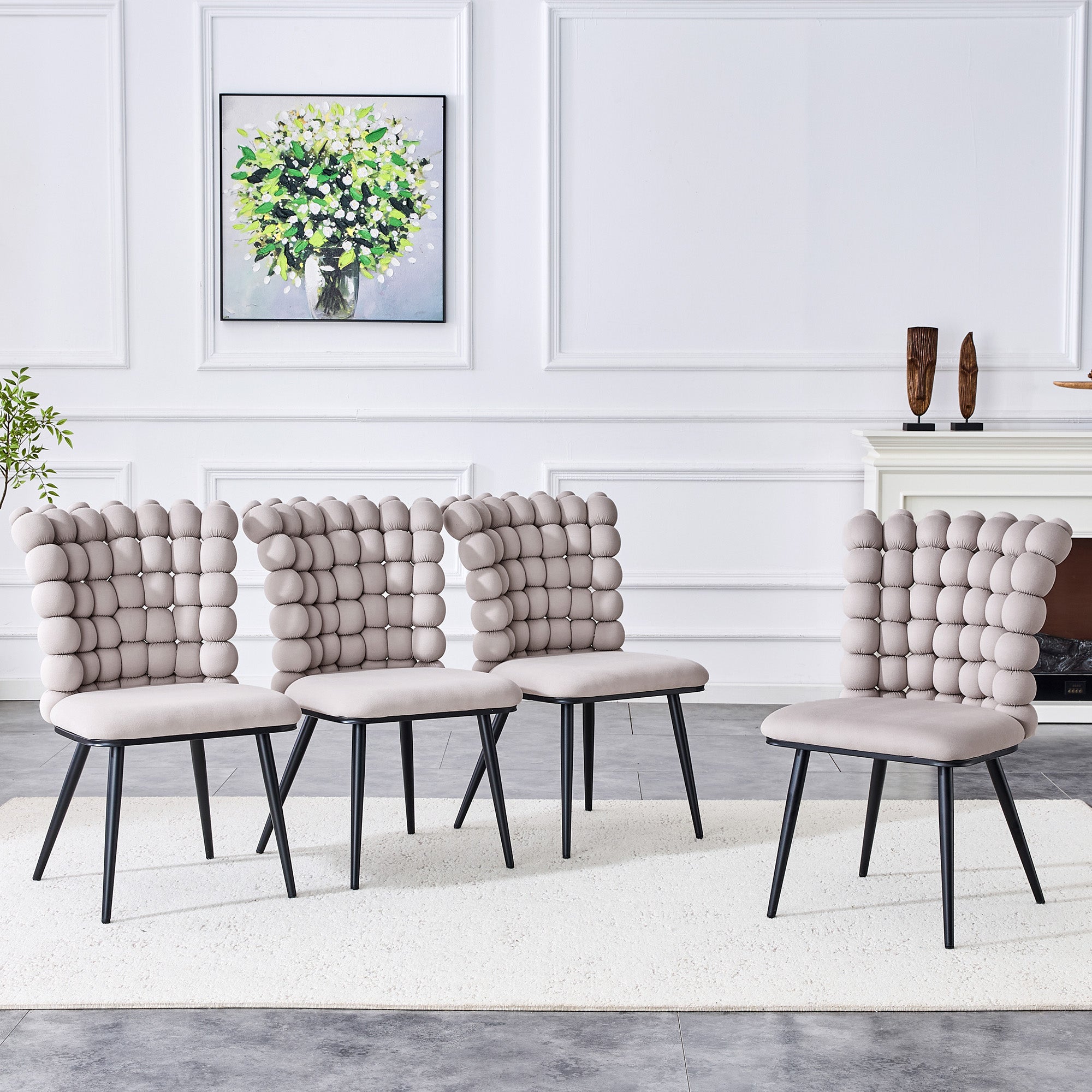 Dining Chairs, Set of 2, Beaded Chain, Stable Support, Light Grey Velvet