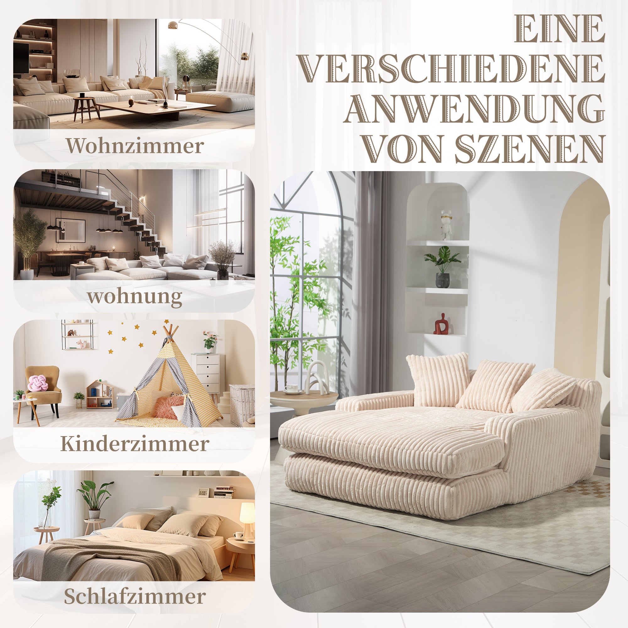 Cloud Couch Sleeper Sofa, Single-Seat Floor, 3 Cushions, Corduroy Beige