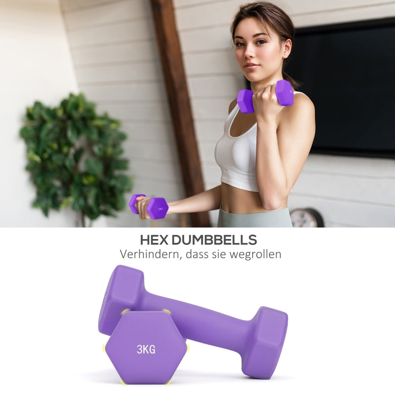 Dumbbell Set with Storage Rack, 6 Weights for Fitness Training (2x1kg, 2x2kg, 2x3kg)