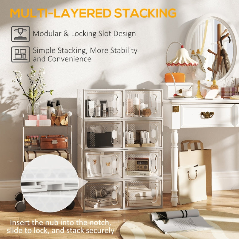 8PCS Clear Shoe Box Stackable Magnetic Door Storage for Size 12/46 Plastic