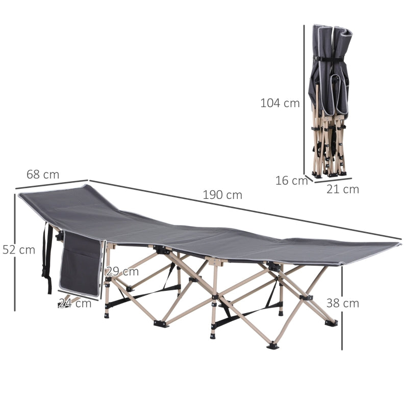 Camping Cot Single Portable Steel Frame, Grey