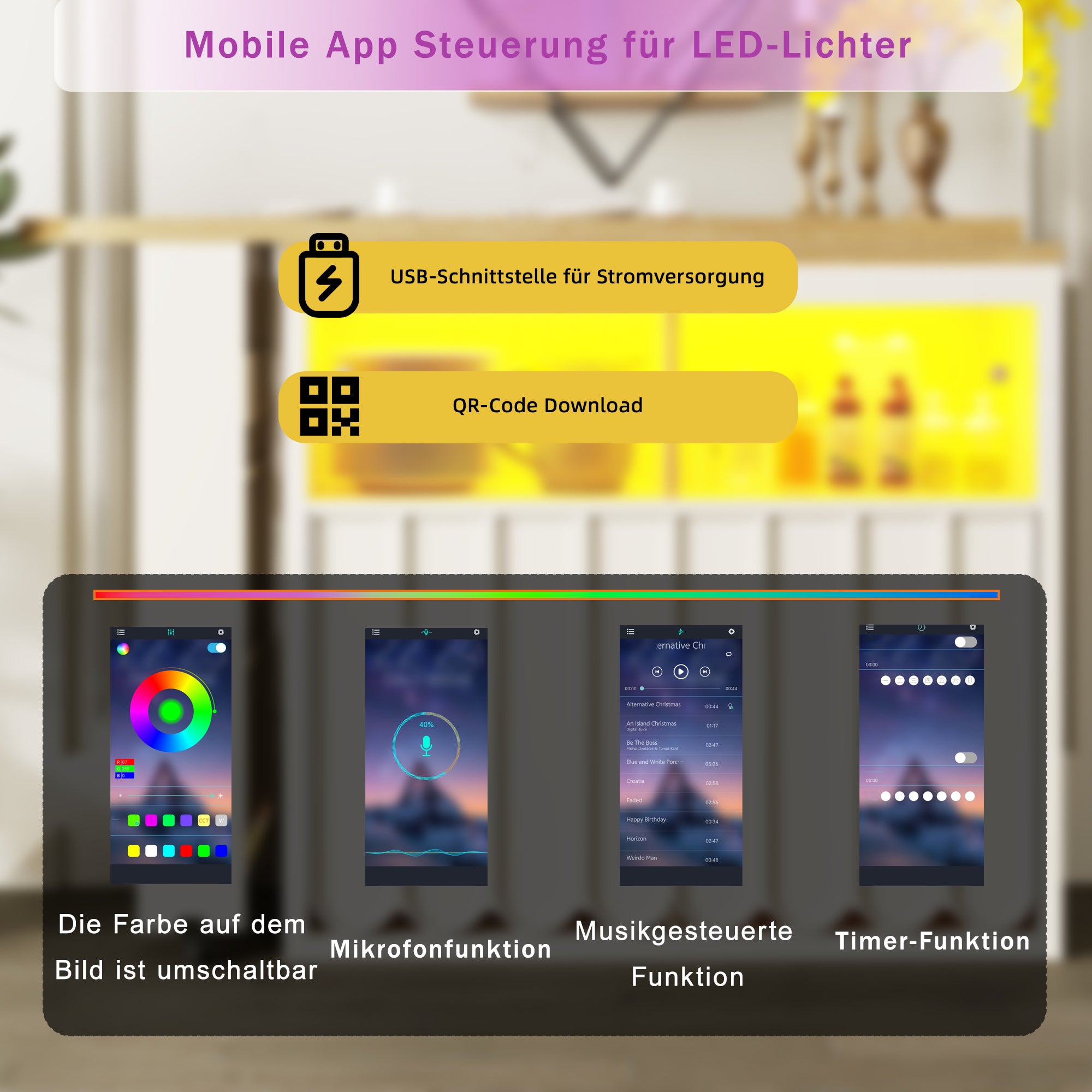 Telescopic Bar Table Storage LED Movable - White