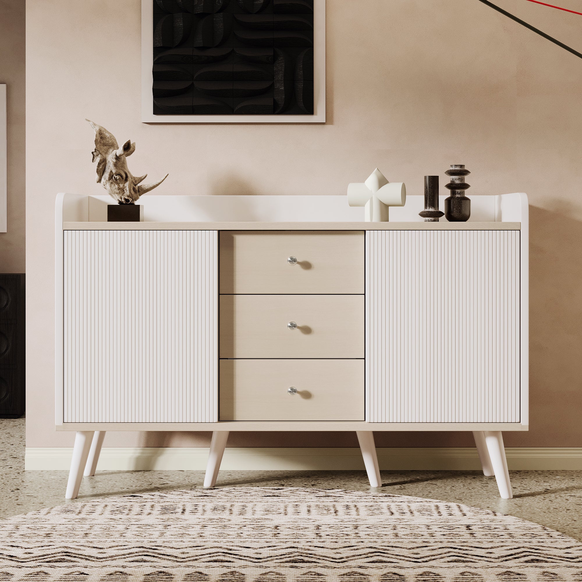 Sideboard, Three Drawers Storage, Wood-Colored
