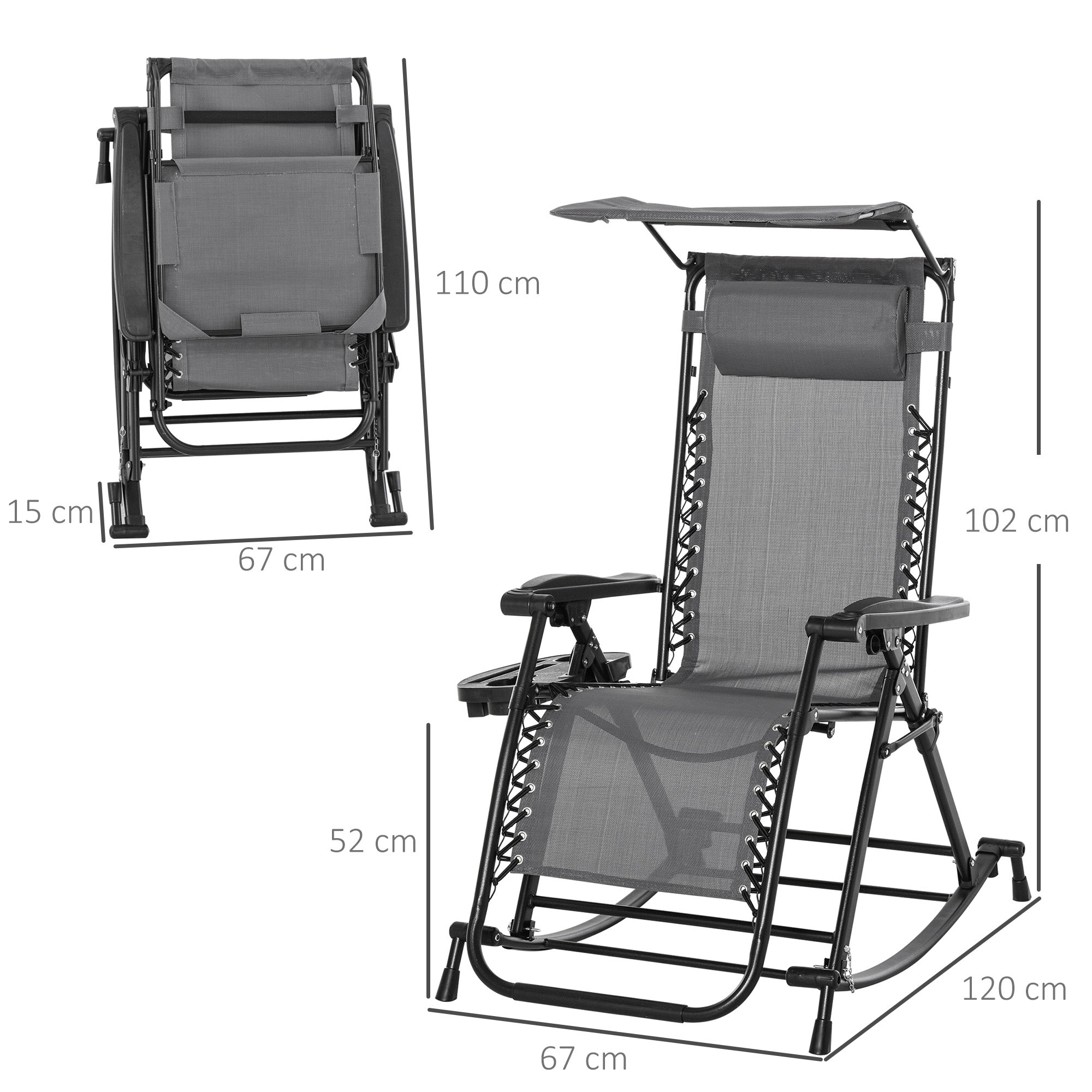 Garden Rocking Chair Folding Adjustable Zero-Gravity Sun Lounger - Grey