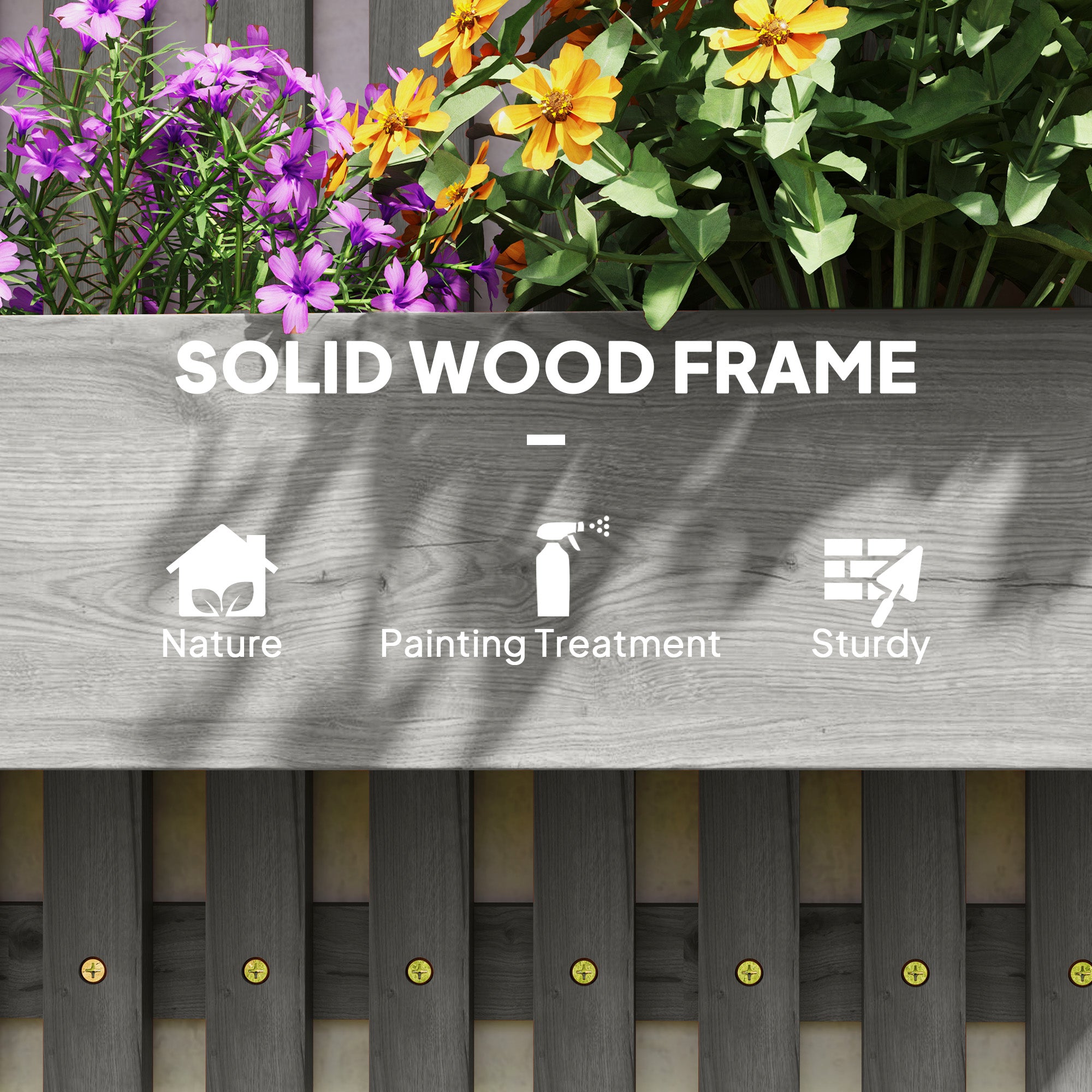 Garden Planters Wall-mounted Trellis 3 Boxes Wooden Grey