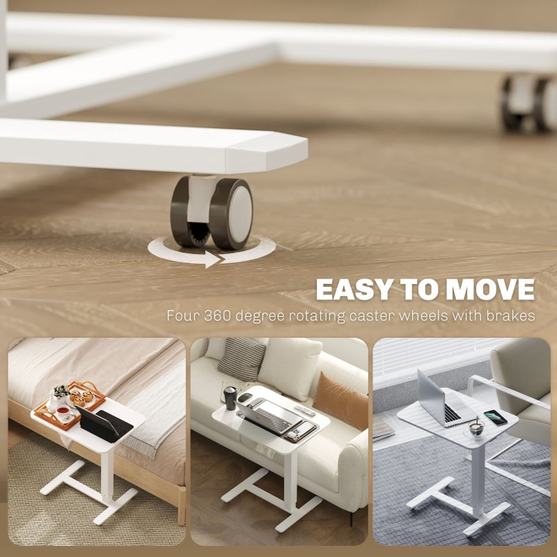 Height Adjustable Standing Desk, Pneumatic Mobile Sit Stand Laptop Table, White