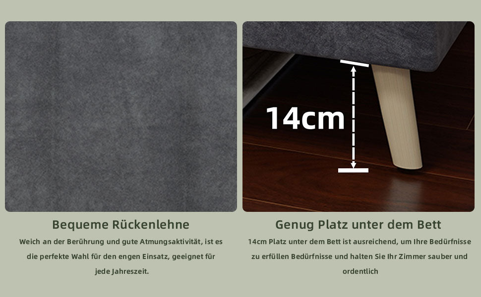 Modern Minimalist Bed Frame, Low-Profile Base 90x200 cm, Grey Dutch Velvet Fabric