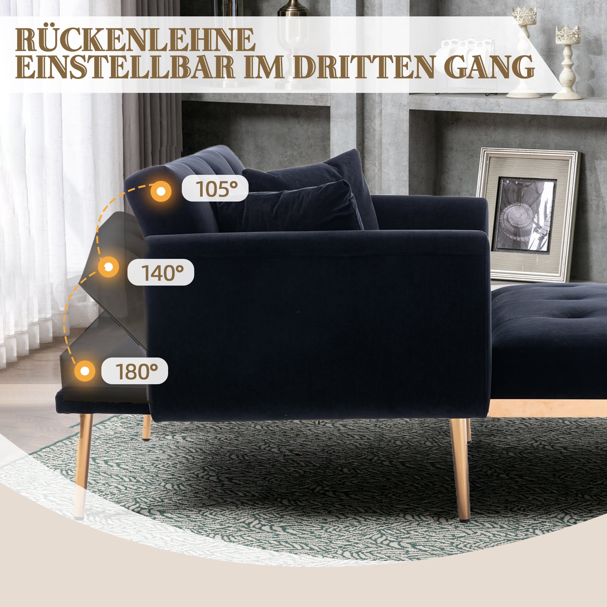 Armchair, Adjustable Backrest Folding Recliner, Ferrous