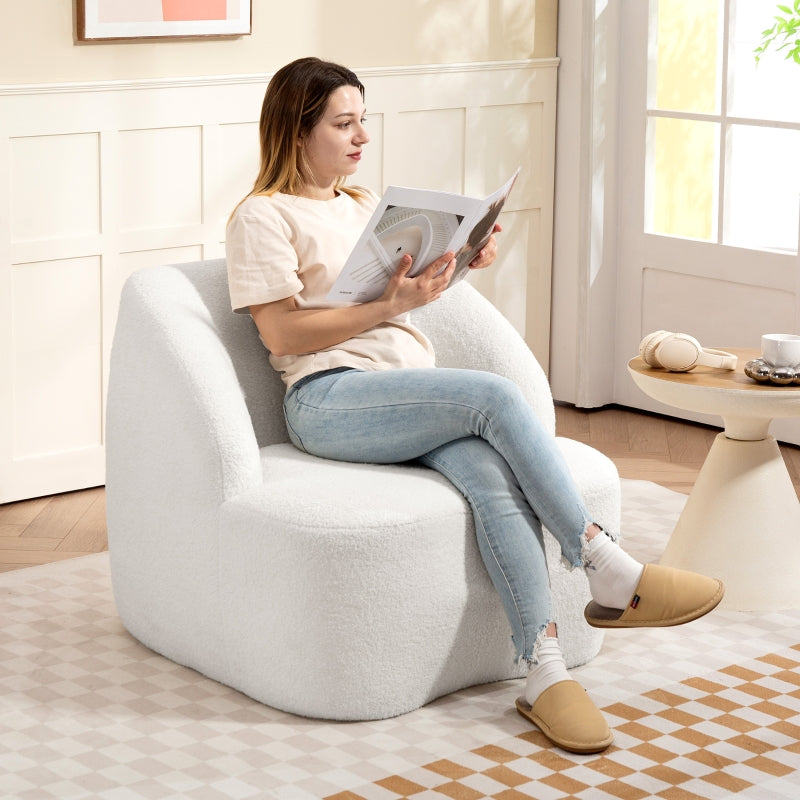 Armchair, Cozy Upholstered with Fleece Padding, Cream White