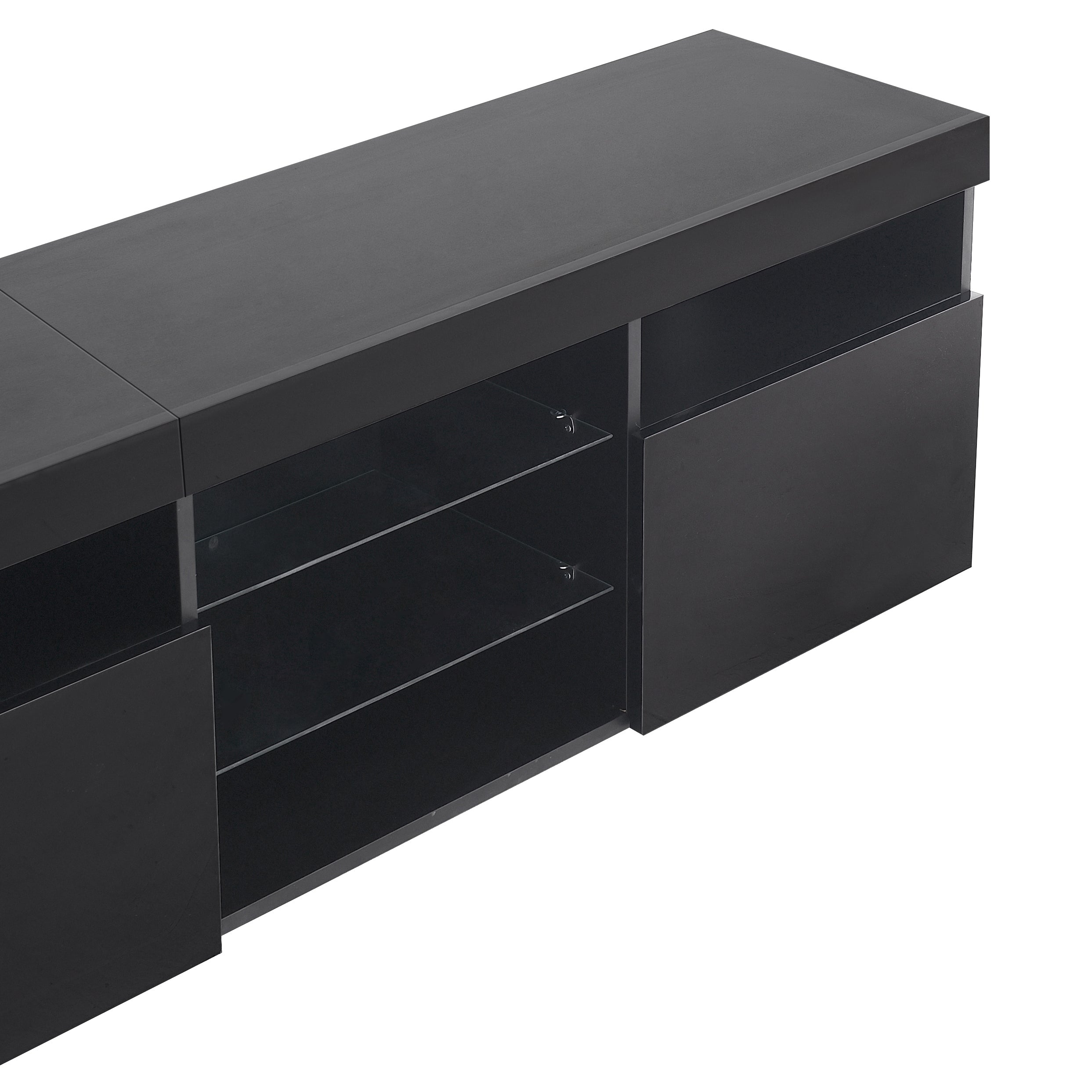 TV Cabinet, Modern with Bright Panel & LED Lighting, 180cm Black
