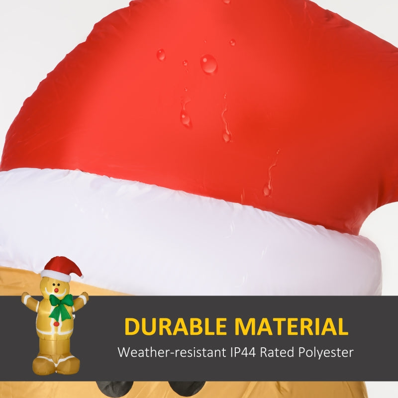 6ft Gingerbread Man Inflatable with Santa Hat and LED Lights, Outdoor Polyester