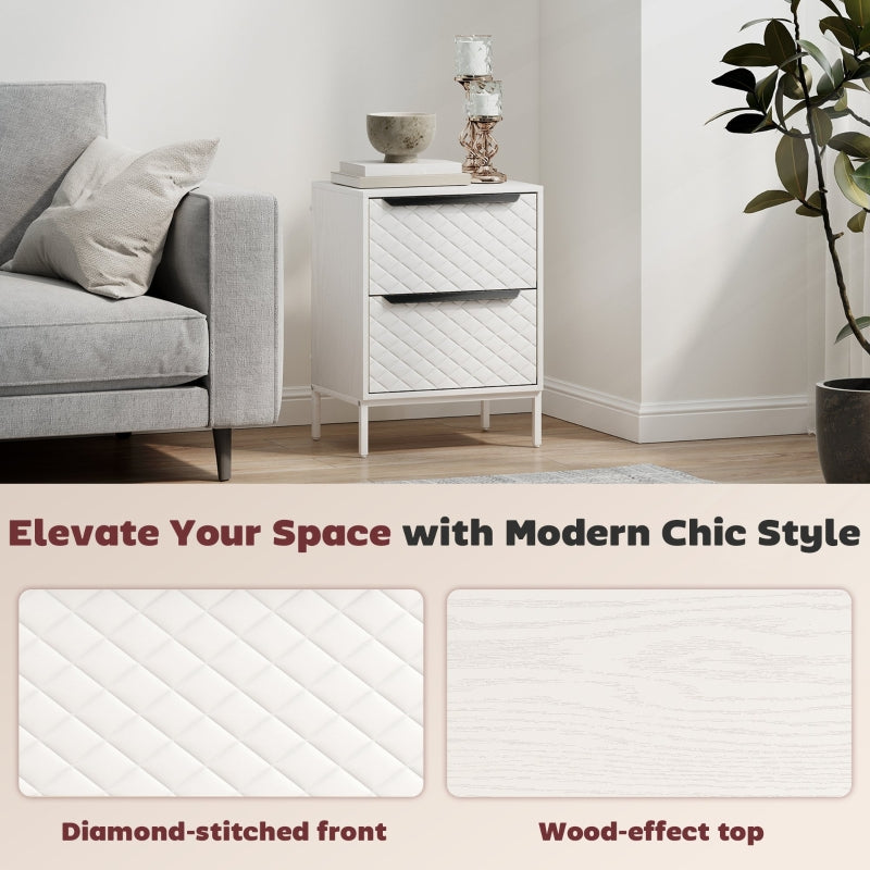 Chest of Drawers Dresser with 2 Fabric Drawers Aluminium Handles White