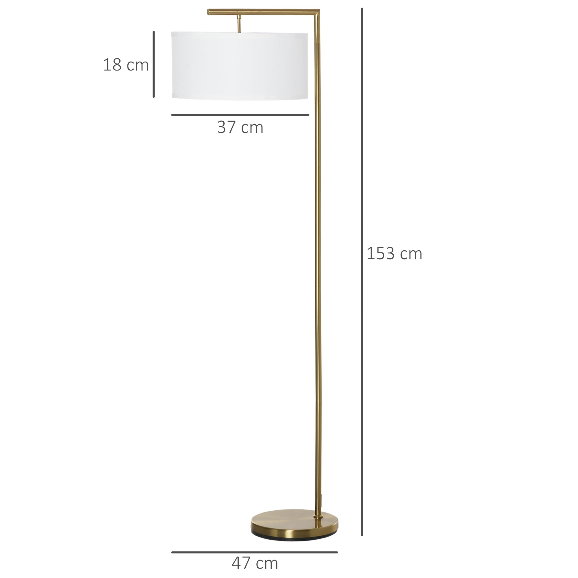 Floor Lamp with E27 Socket for Living Room, Bedroom, Office, Metal, Steel, Linen, Gold, White