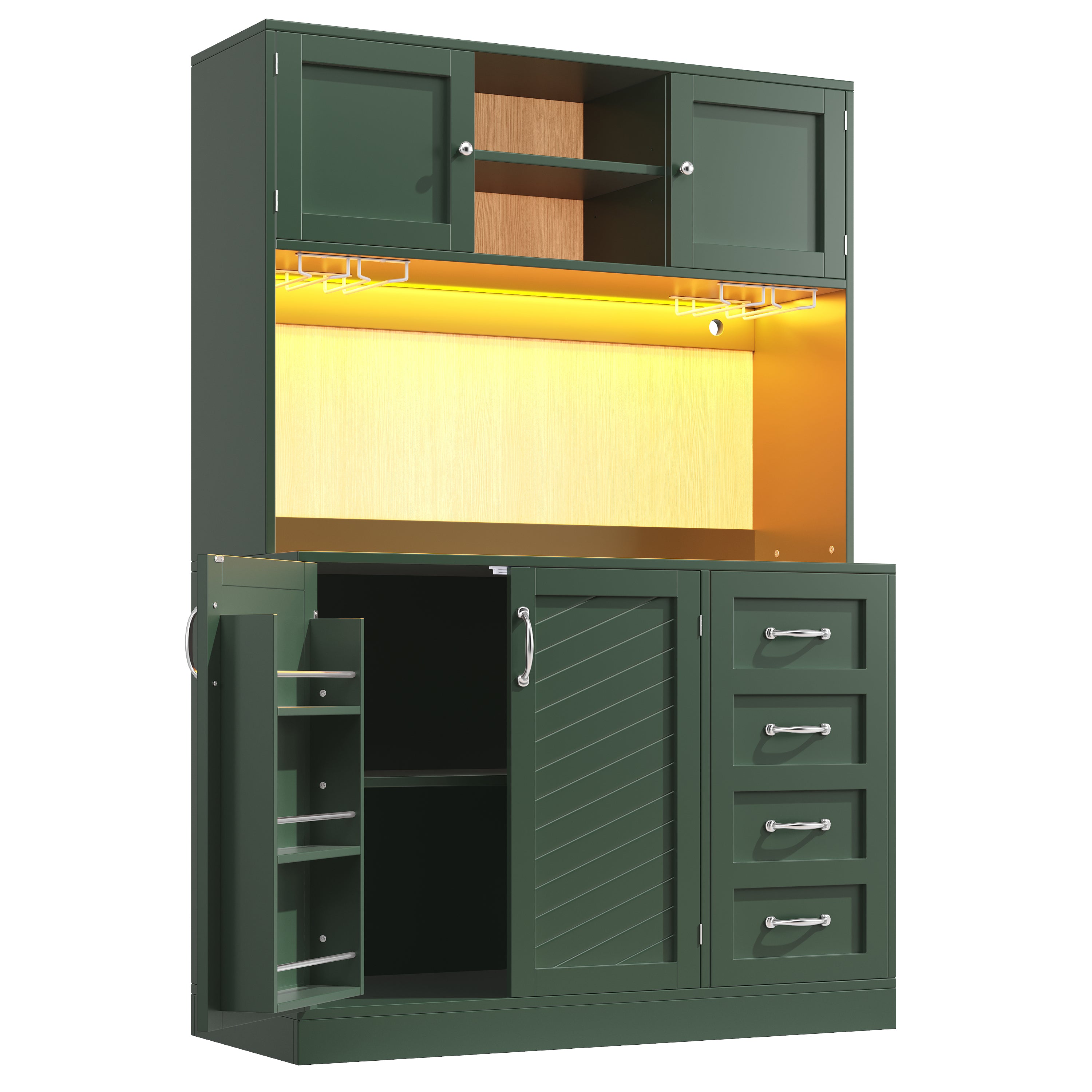 Sideboard with LED Lighting and Drink Holders, Green and White