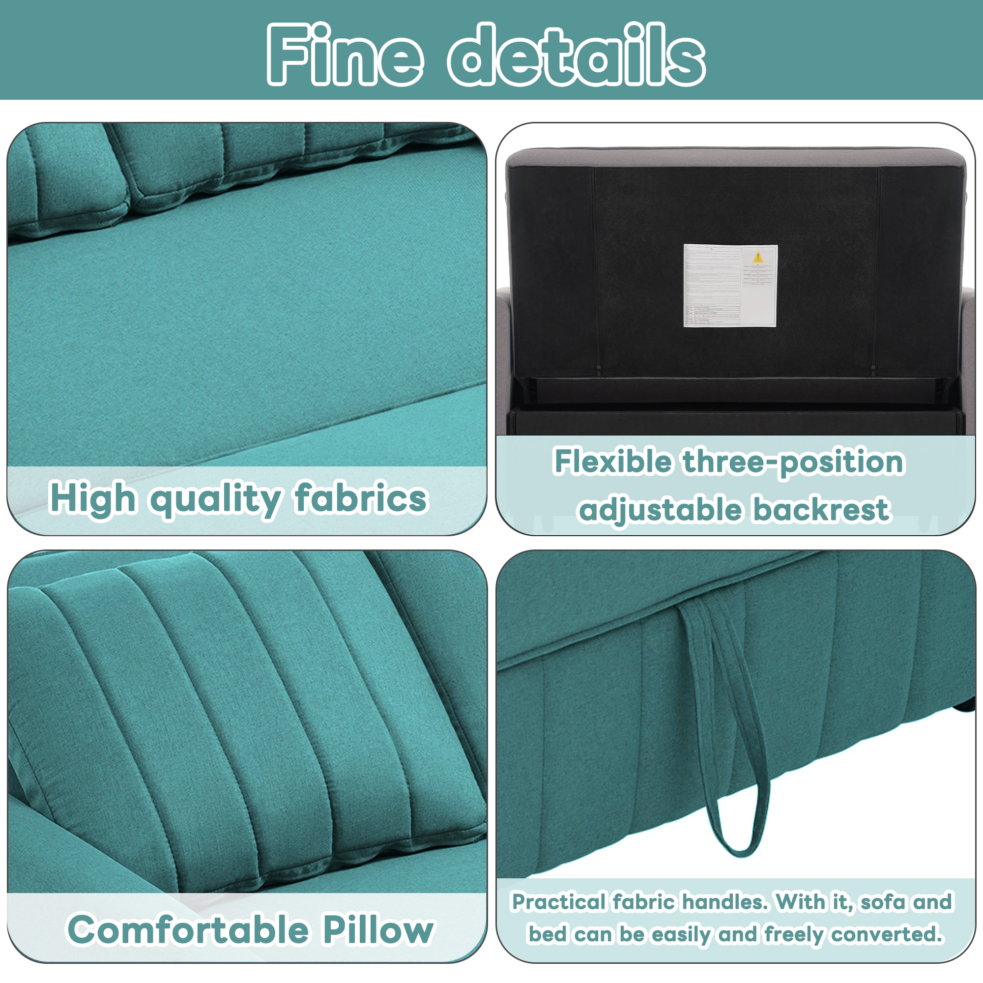 Multifunctional Folding Sofa Bed Daybed with Adjustable Backrest, 180 x 127 cm, Linen Fabric