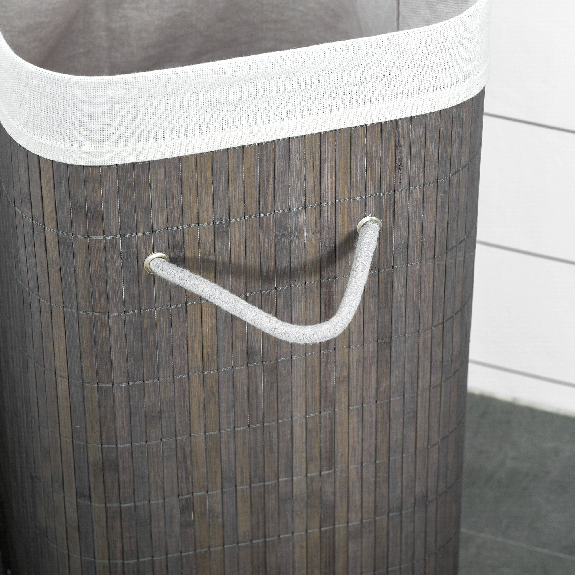 Bamboo Laundry Basket 83L with Lid, Handles, Removable Bag, Gray