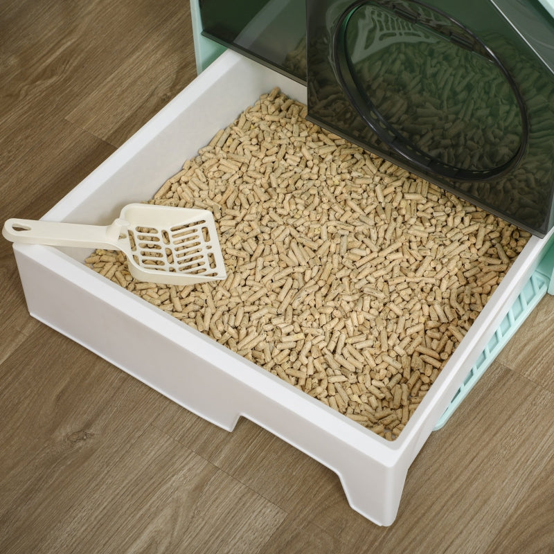 Cat Litter Box, Hut Design with Sifter Mat & Scoop, Green