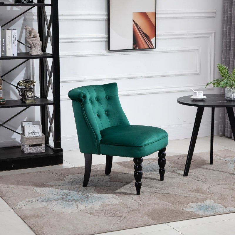 Velvet-Feel Wingback Accent Chair with Wooden Legs, Green