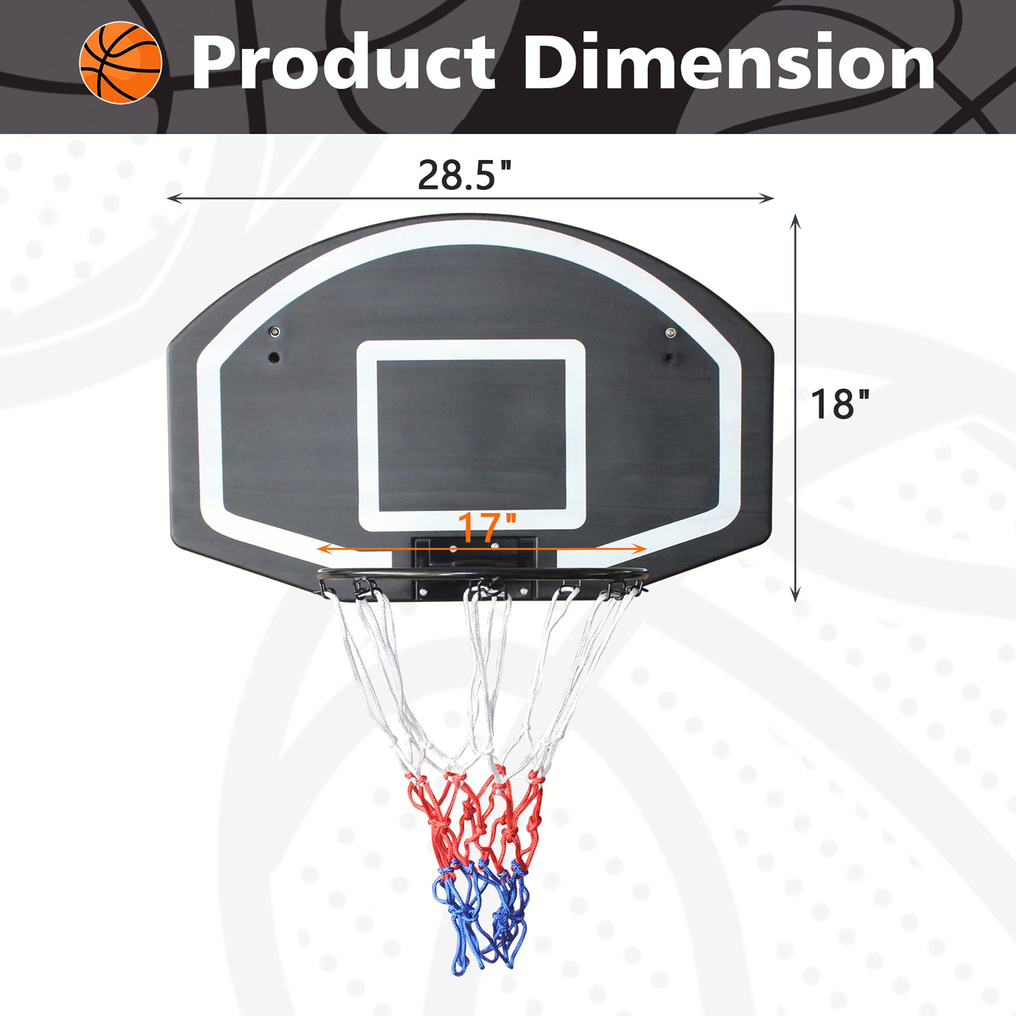 Basketball Hoop, Wall-Mounted 28.5" x 18" Shatterproof, Steel Frame