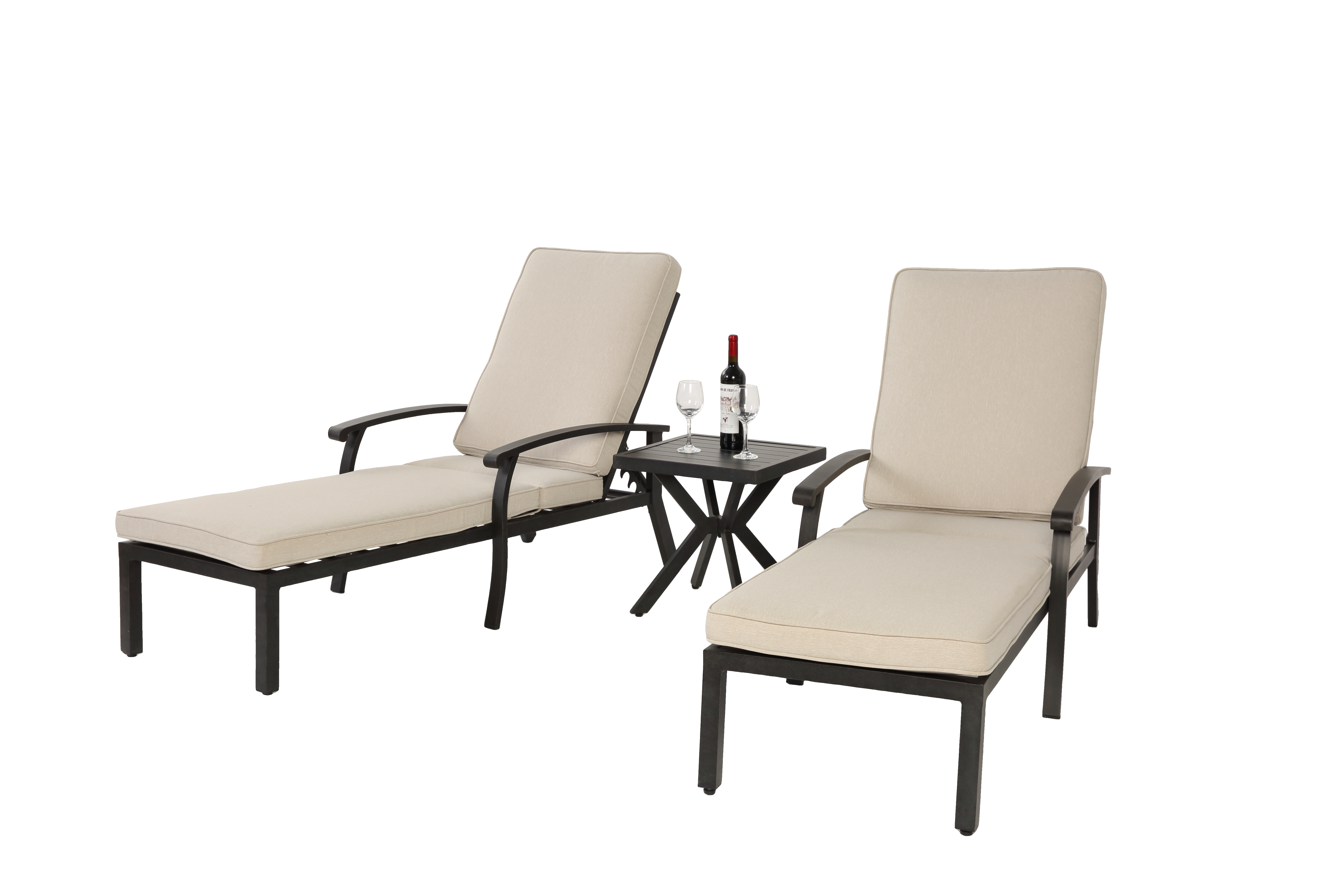 Lounge Patio Chair, Adjustable Recliner Rust-Resistant Aluminum, Beige Cushion