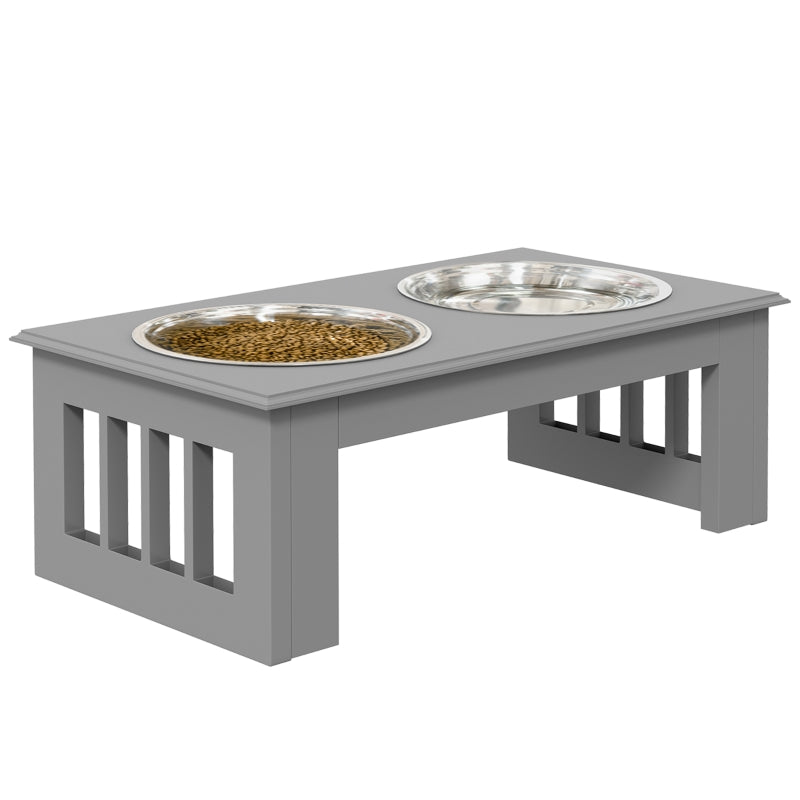 Raised Dog Feeding Bowls with Stand, Stainless Steel, Grey