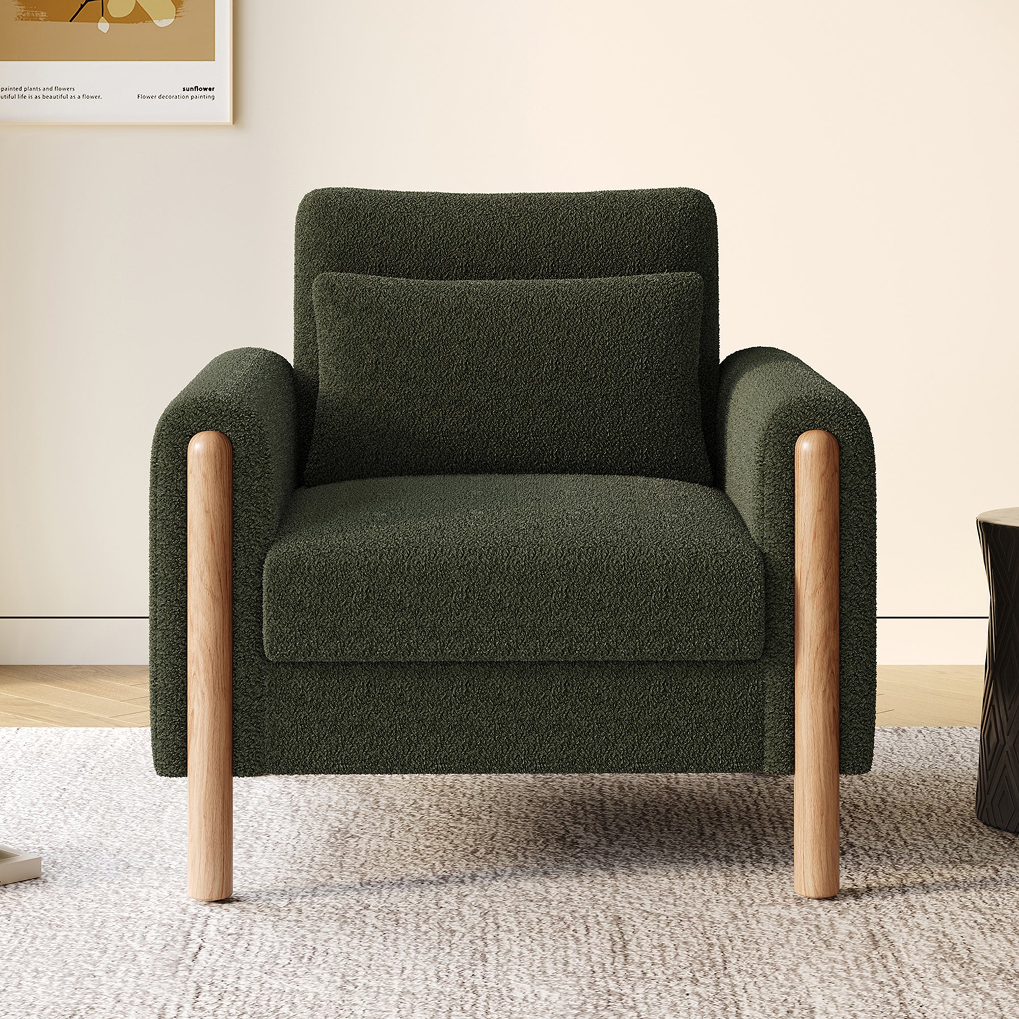 Modern Armchair, Thick Cushion, Comfortable Single Seater, Green