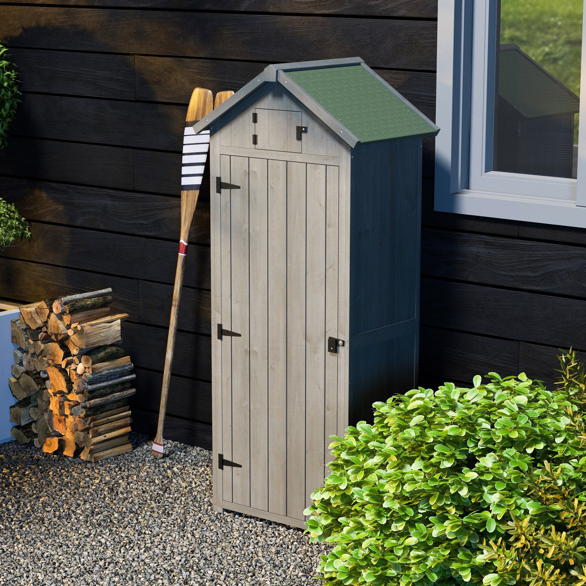 Garden Shed with Shelves, Asphalt Roof, Window 77x54.2x179cm, Wood Grey+Green