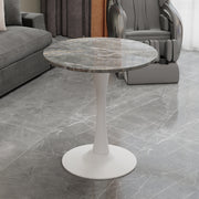 Coffee Table 27.6-inch Round Marble Top Mid-Century Modern - White/Gray Veined Finish