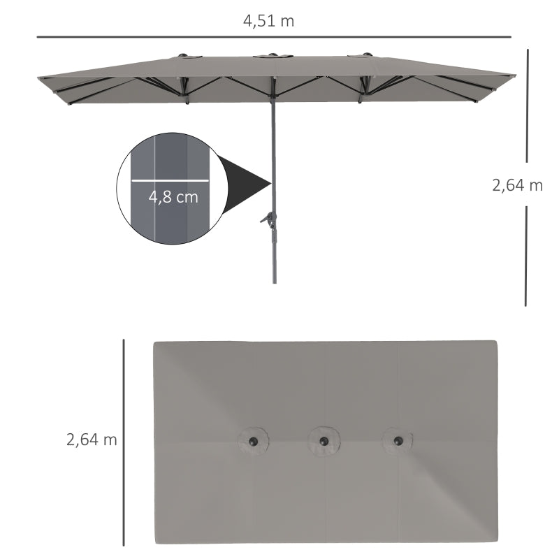 Double Parasol, 451 x 264 cm, UV50+ Protection, Windproof, Dark Gray