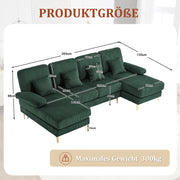 Sofa, U-Shaped with LED & USB-C, Dark Green