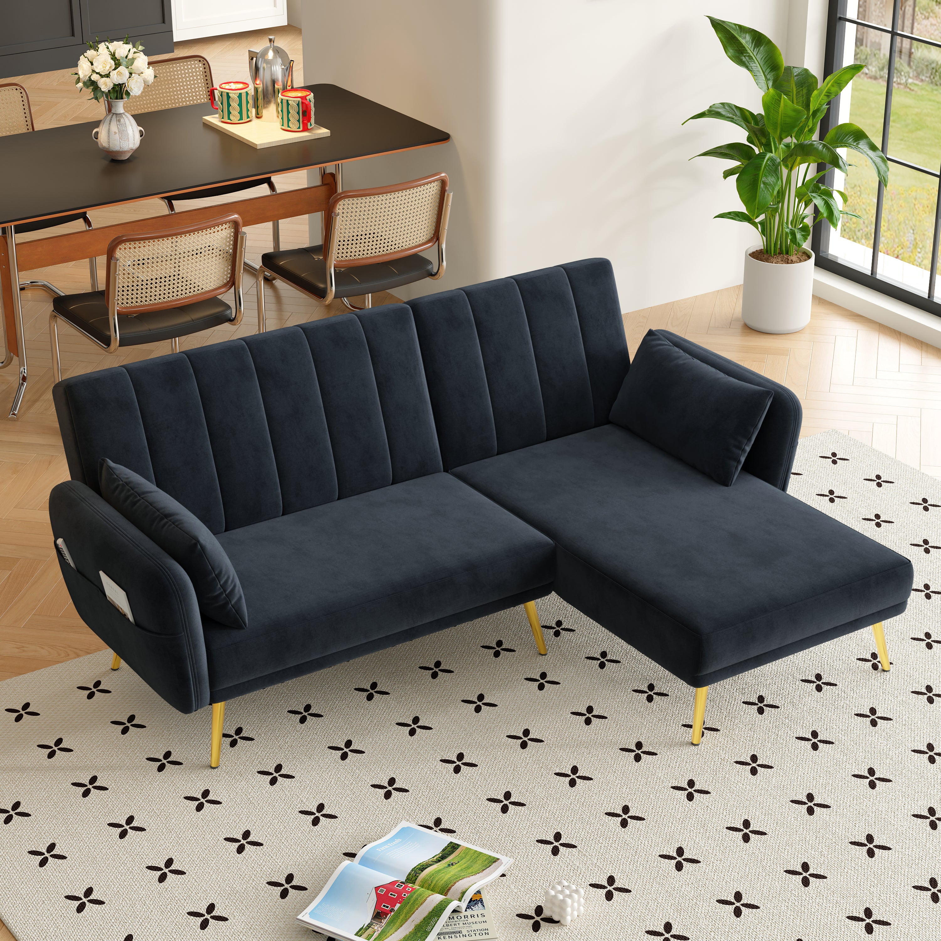 Folding Sofa, Modern L-Shaped Sofa Bed with Corner, Multi-room