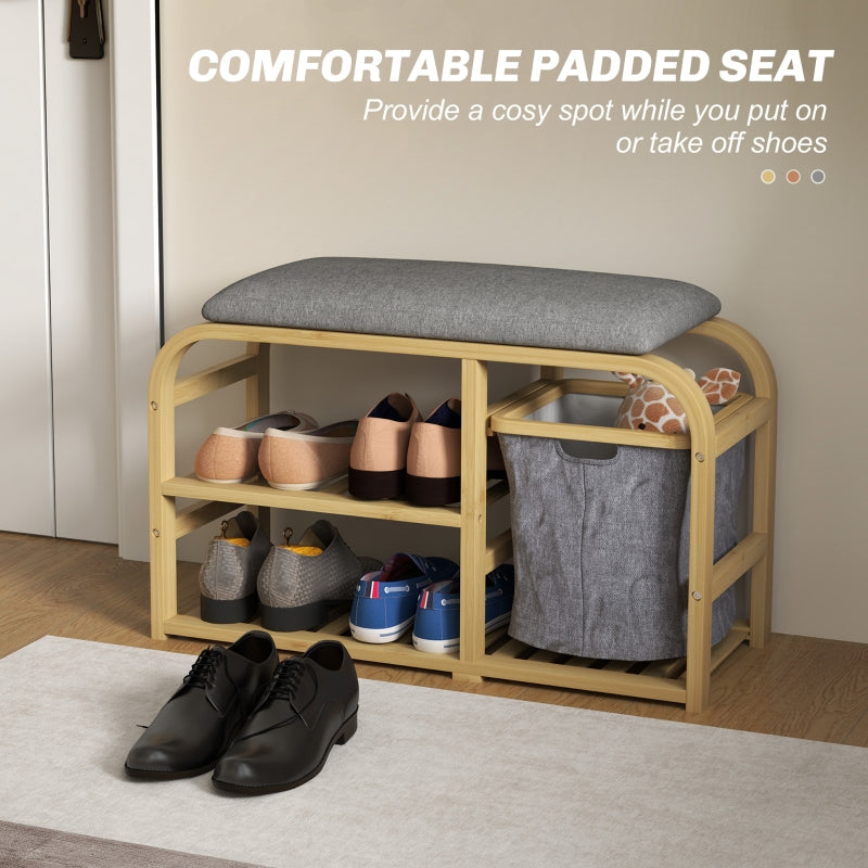 Bamboo Shoe Rack Bench with Padded Seat - Nature Wood