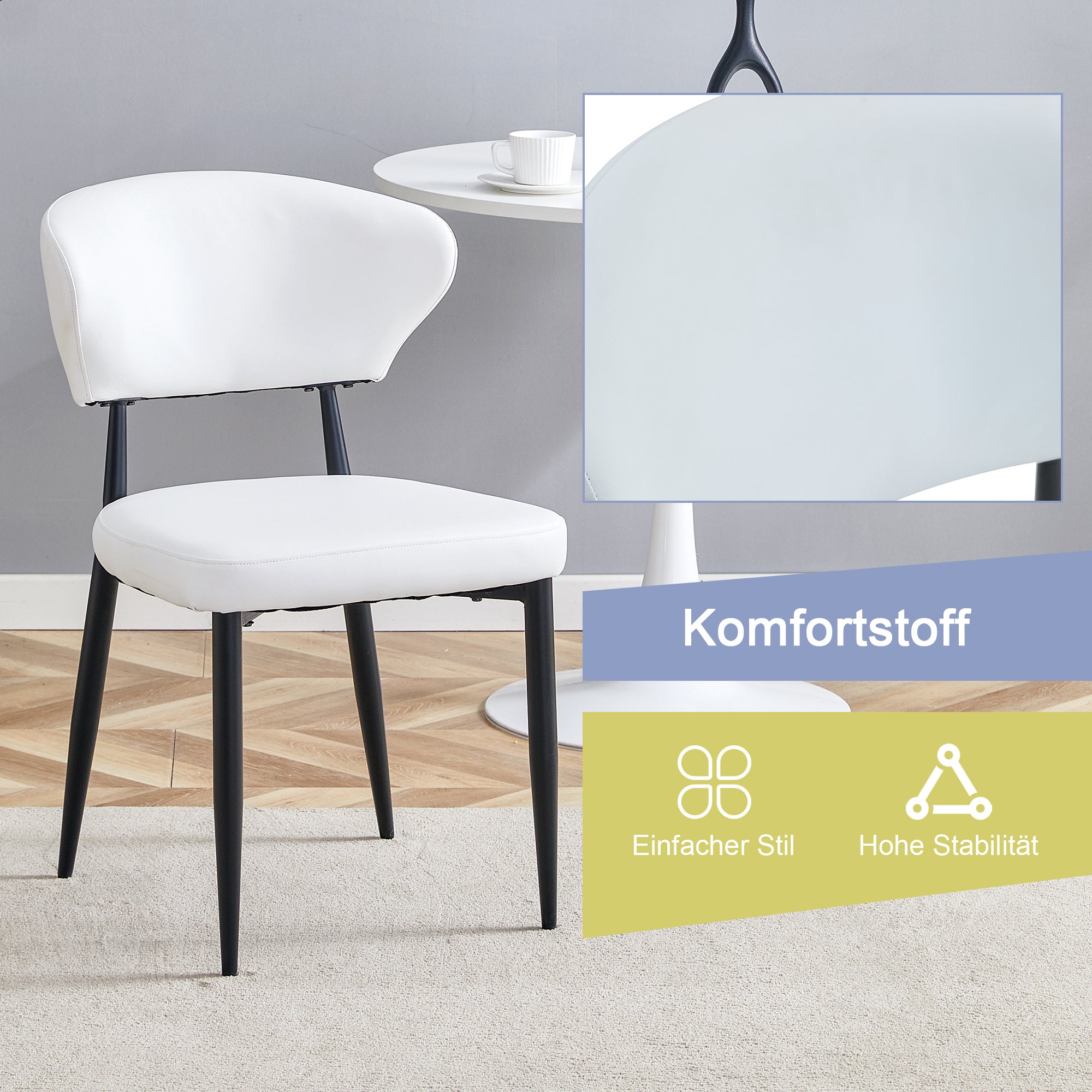 Dining Chair, Minimalist Ergonomic Curved Backrest, Set of 2, White