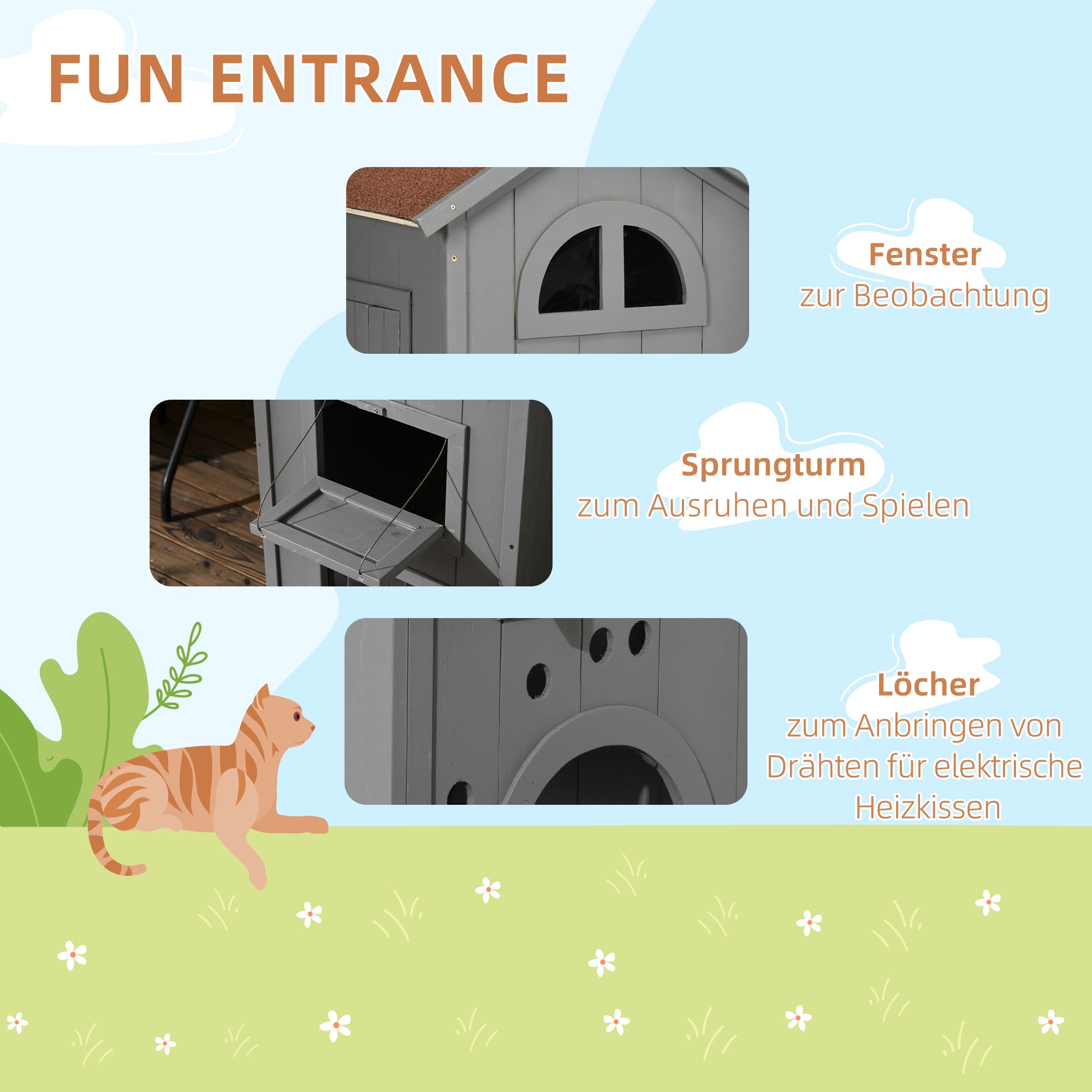 Cat House for Cat Bed or Litter Box, Fir Wood, Grey