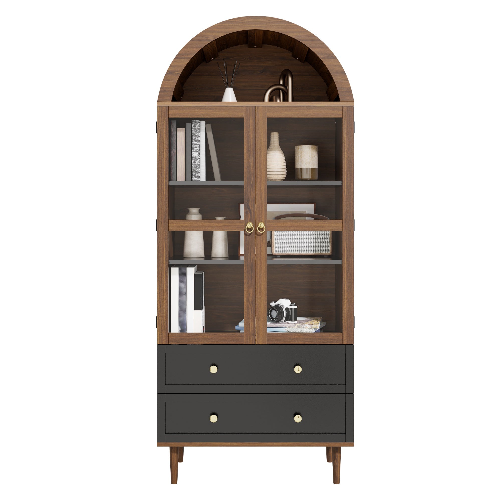 Chest of Drawers Storage Cabinet Adjustable Shelves Curved Glass Sideboard