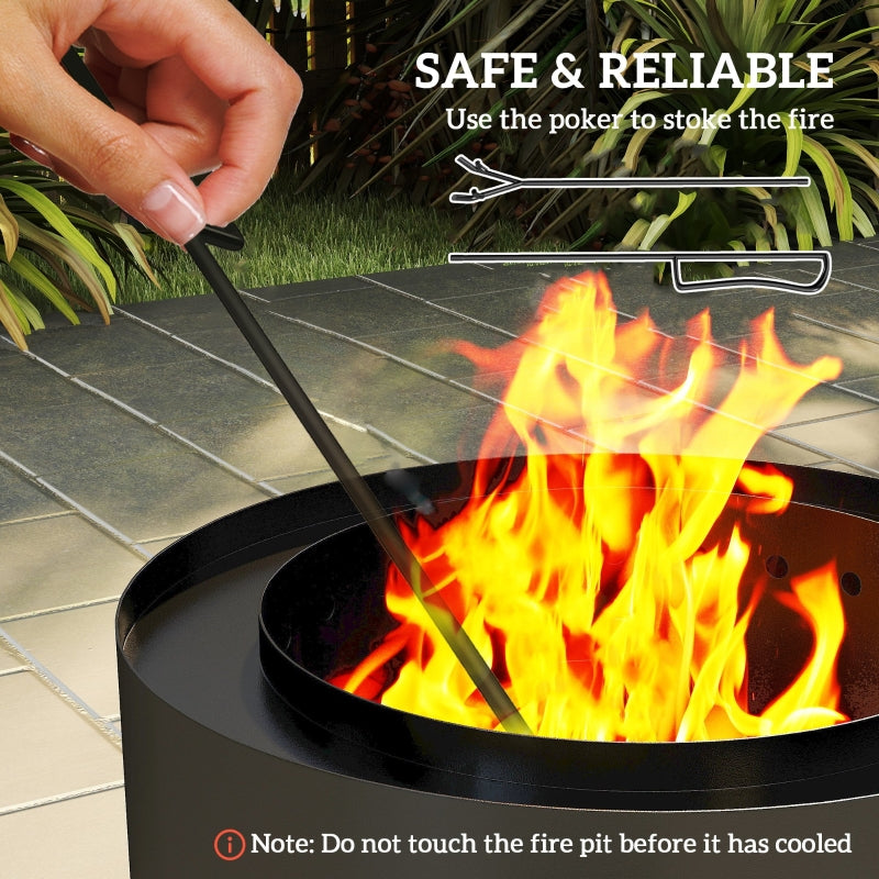 Metal Fire Pit Wood-Burning with Fire Poker - Black