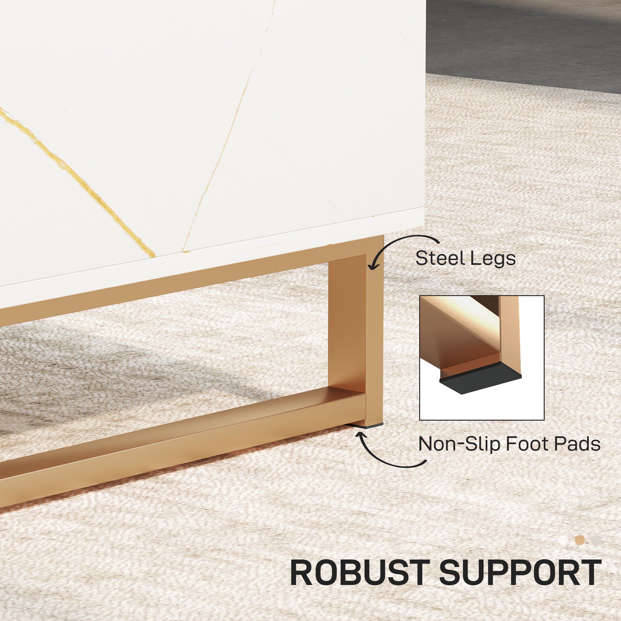 Elegant Coffee Table with Storage, Marble Effect - White