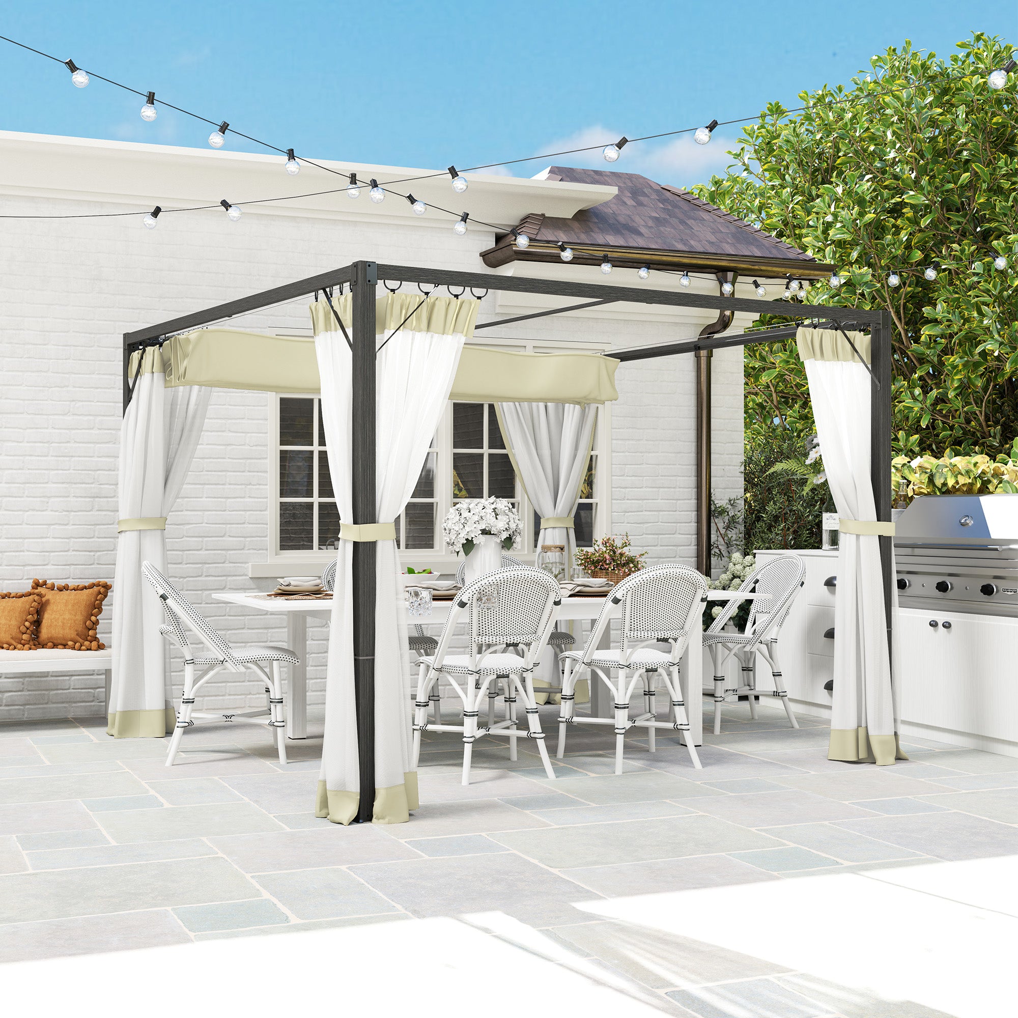 Aluminium Frame Pergola 3x3m Retractable Roof Khaki