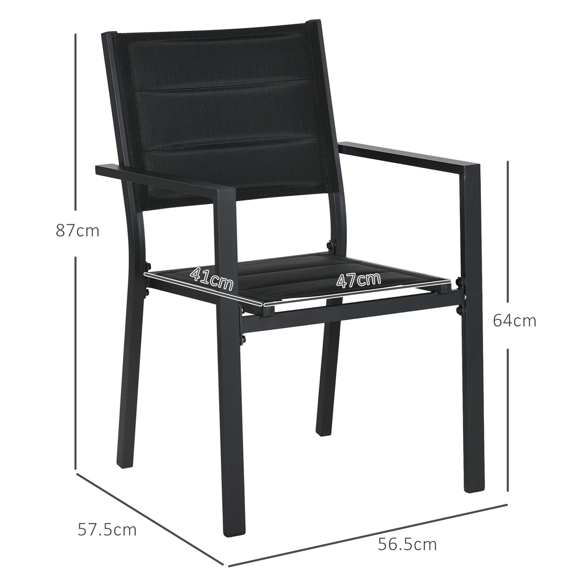 Set of Two Stacking Garden Chairs Aluminium Black