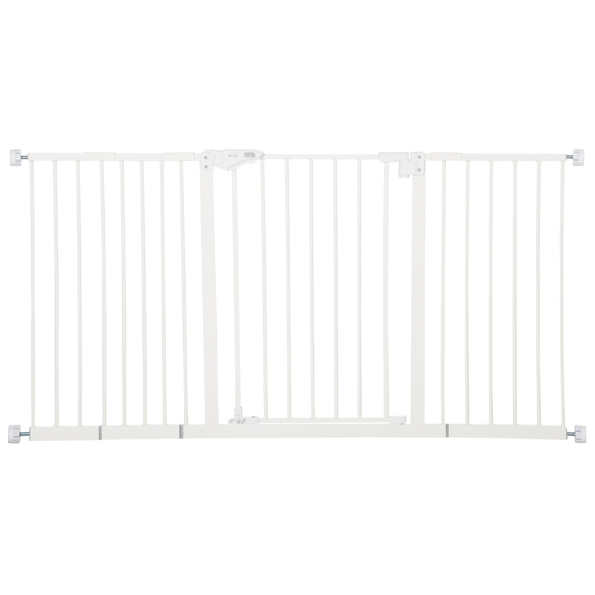 Door Safety Gate, Pet Barrier 74-147.5cm 3 Extensions No Drilling Stair Gate, Metal White