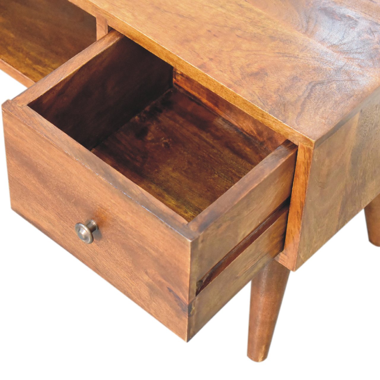 Classic Chestnut Coffee Table, 2 Drawers & Open Slot, Solid Wood Dark Brown