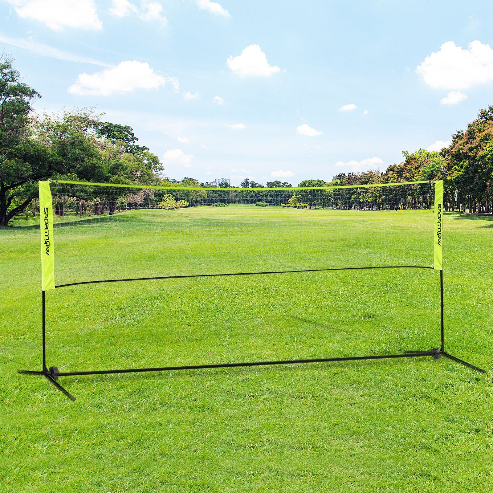 Badminton Net Set, Foldable Height Adjustable with Carrying Bag, Metal Polyester Green